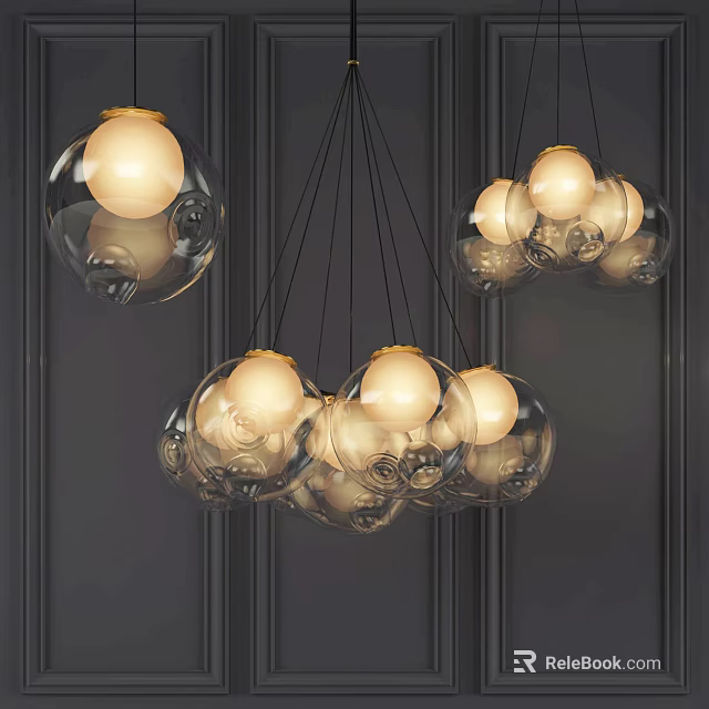 Modern Transparent Glass Sphere Chandelier With Multiple Balls And Warm Light 3d model 