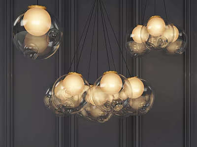 Modern Transparent Glass Sphere Chandelier With Multiple Balls And Warm Light 3d model