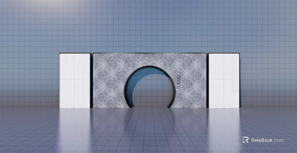 Modern Feature Wall With Circular Arch Textured Panels White Sides And Blue Gradient Interior 3d model 