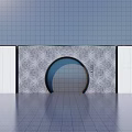 Modern Feature Wall With Circular Arch Textured Panels White Sides And Blue Gradient Interior 3d model