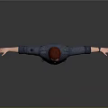 3D Character Model With Red Hair Blue Jumpsuit Arms Outstretched Gray Background