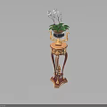 Orchid Plant In Decorative Gold Trimmed Pedestal With White Circular Base