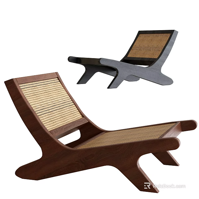 Modern Woven Rattan Lounge Chair With Wooden Frame Comfortable Seat And Backrest 3d model 
