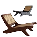Modern Woven Rattan Lounge Chair With Wooden Frame Comfortable Seat And Backrest