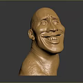 Golden Human Head Sculpture With Exaggerated Smile And Textured Surface On Dark Background