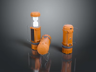 Three Piece Orange Outdoor Lighting Combination With Portable Handheld Design And Metal Frame Glass Shade 3d model
