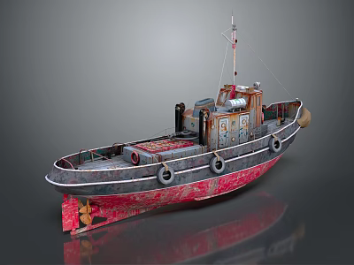 Vintage Tugboat With Rusty Red Hull And Life Rings 3d model