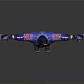 Man In Blue Jacket Standing With Arms Outstretched Decorative Cuffs Dark Pants Orange Shoes