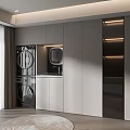 Modern Sleek Built-in Wardrobe Interior Design With Light Gray Cabinets And Laundry Appliances