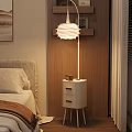 Modern Floor Lamp In Bedroom Interior With Warm Lighting And Wooden Nightstand