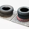 Old Stacked Tires on Gray Concrete Slabs with Red Bottom Layer 3d model