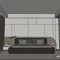 Modern Minimalist Bedroom Interior With White Panel Walls Wooden Wardrobe And Bedhead Light Strip