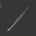 Purple Sword With Intricate Patterns On Gray Gradient Background And Reflective Surface