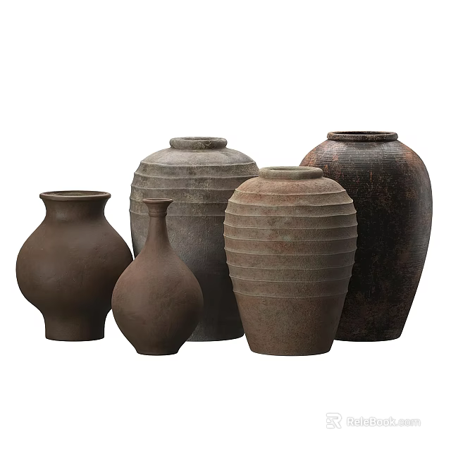 Ceramic Vases Collection With Various Shapes And Textured Earthy Surfaces 3d model