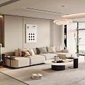 Modern Living Room Interior Design With Beige Sofa Area Rug And Coffee Table And Chandelier