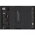 Modern Wooden Bookcase With Glass Doors Open Compartments And Decorative Items