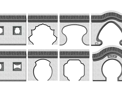 Traditional Chinese Building Facade With Various Shaped Ornamental Windows And Decorative Roof Lines 3d model