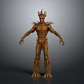 Intricate Tree Humanoid 3D Model With Wooden Texture And Green Moss Details