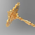 Golden Ornament Decor Set Featuring Gear Shaped Head Long Decorative Rod And Intricate Patterns