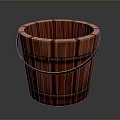 Red Wooden Bucket with Black Metal Handles and Natural Wood Texture