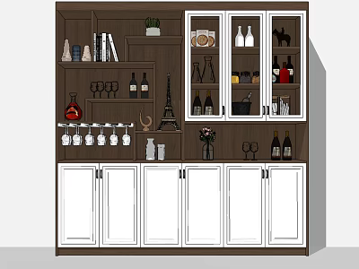 Modern Wine Cabinet Interior With Glass Doors Storage Bottles Glasses And Decorations 3d model