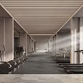Modern Exhibition Hall Interior Featuring Glass Curtain Wall Sofa Green Plant And Reflective Floor