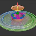 Multi Tiered Circular Fountain Design With Blue Water And Light Colored Edges