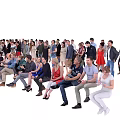 Diverse Group of People in Different Poses Standing Together on White Background