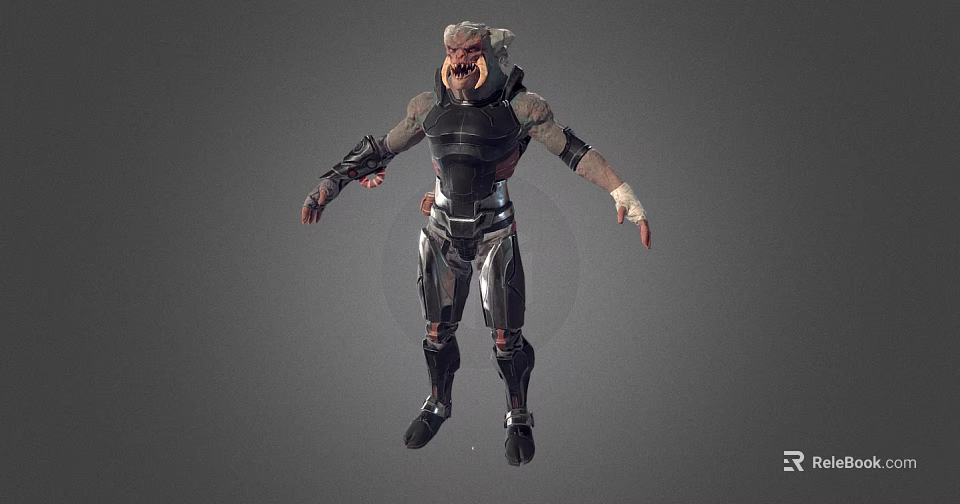 Fierce Character Creature Design With Armored Body Mechanical Limbs And Sharp Teeth 3d model 