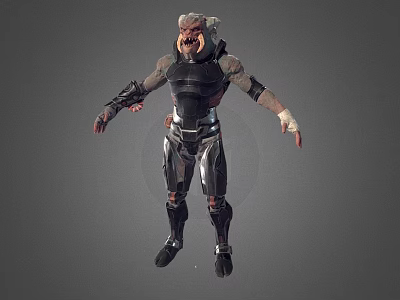 Fierce Character Creature Design With Armored Body Mechanical Limbs And Sharp Teeth 3d model