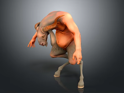Bull Headed Mythical Creature Game Character With Muscular Body Bent Posture And Horns 3d model