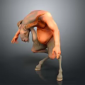 Bull Headed Mythical Creature Game Character With Muscular Body Bent Posture And Horns