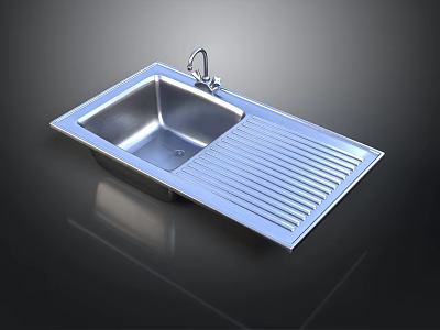 Kitchen Electronic Appliance Stainless Steel Sink With Faucet And Draining Board 3d model