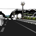Modern Commercial Street With Multi Story Buildings Trees Vehicles And Crosswalks