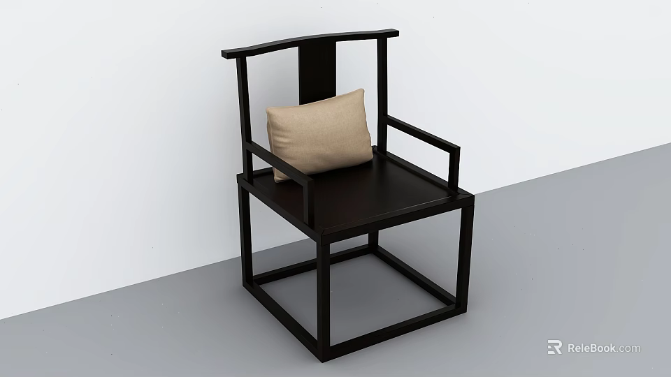 Modern Style Black Stool With Armrests Beige Cushion And Square Frame Design 3d model 