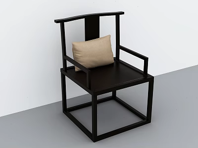 Modern Style Black Stool With Armrests Beige Cushion And Square Frame Design 3d model