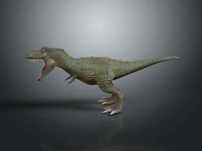Realistic Green Textured T-Rex Dinosaur 3D Model With Open Mouth And Gray Background 3d model