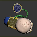 Snail Sculpture Carving with Blue Shell Emblem Pink Hat Black Stone Texture and Yellow Body