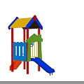 Colorful Playground Equipment with Slides Canopy Roof Red Posts Blue Railings for Kids