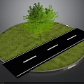 Circular Grass Field With Green Tree And Black Road With White Lines