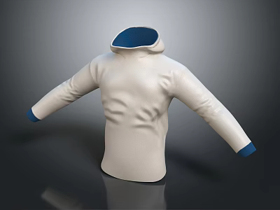 White Long Sleeve Hoodie With Blue Accents And Comfortable Casual Design 3d model