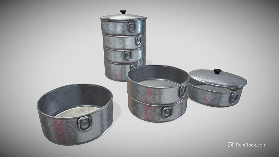 Durable Metal Storage Containers With Stackable Design And Secure Lids For Home 3d model 