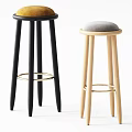 Stylish Bar Stools With Black Frame Yellow Seat Light Wood Gray Cushion And Metal Rings