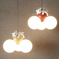 Cute Bear Decorated Cloud Shaped Pendant Light With Yellow Red Lampshade 3d model