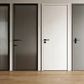 Modern Hinged Doors In Various Colors With Black Handles On Wooden Floor