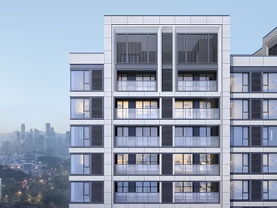 Modern High Rise Residential Building With Large Windows And Balconies Overlooking City View 3d model