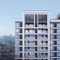 Modern High Rise Residential Building With Large Windows And Balconies Overlooking City View