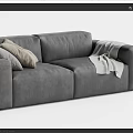 Modern Two Seater Sofa With Gray Pillows And Soft Throw Blanket 3d model