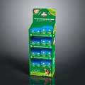 Green Multi Tiered Display Shelf For Blue Packaged Dog Treats With Puppy Design