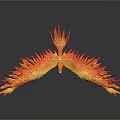 Fiery Flame Phoenix Spreading Wings In Black Background With Reflection